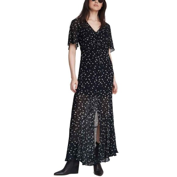 rag & bone Dresses & Skirts - RAG & BONE TAMAR floral maxi dress sheer v neck feminine flutter sleeve black 4